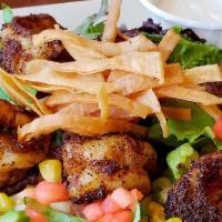 Blackened Salad · blackened salmon OR gulf shrimp served over mixed greens with avocado, pico de gallo, toaste...