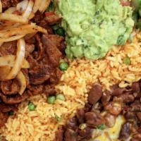 Mexican Plate · Choose your favorite house meat. Comes with a side of rice and beans. Topped with cilantro a...