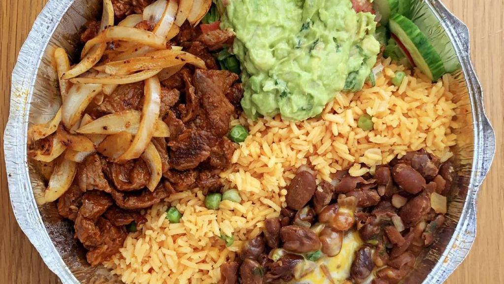 Mexican Plate · Your choice of your favorite meat, Mexican rice, beans, pico de gallo and lettuce. Sour cream and tortillas on the side.