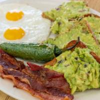 Avocado Toast · grilled whole wheat toast topped with smashed avocado with onions tomato served with two egg...