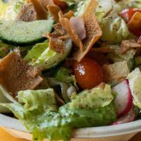 Fattoush · Romaine Lettuce, Tomatoes, Cucumbers, Peppers, Radishes, Onions, In-House
