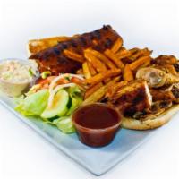 Combo Dinner · 1/2 chicken and 1/2 slab of ribs, your choice of side.&garlic bread &coleslaw