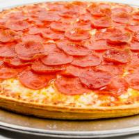 Mega Pepperoni Pizza · 2 - crusts, 2 - layers of cheese, 4 - layers of pepperoni. It's like 2 pizzas in one.