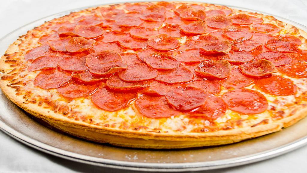 Mega Pepperoni Pizza · 2 - crusts, 2 - layers of cheese, 4 - layers of pepperoni. It's like 2 pizzas in one.