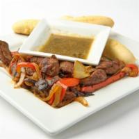 Tenderloin Steak Bites · 8 oz of tenderloin with grilled mushrooms, Onion, Red peppers served with zip sauce and two ...