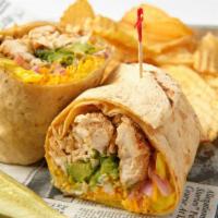 Chipotle Wrap · Grilled chicken breast, lettuce, avocado, cheddar cheese, onions, banana peppers & spicy chi...