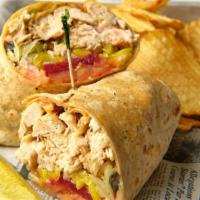Greek Wrap · Grilled chicken breast, lettuce, feta cheese, pepperoncini, beets, black olives, tomatoes, c...
