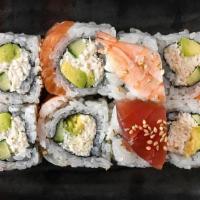 Rainbow Roll [Fc] · bigeye tuna, salmon, whitefish, ebi, crab mix, avocado, cucumber (8 PCS)