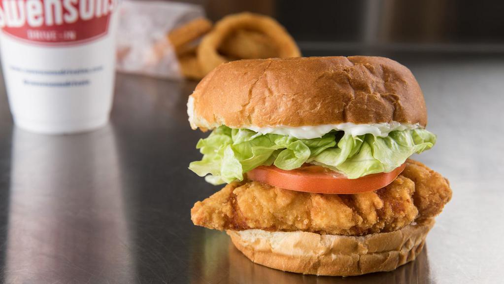 Crispy Chicken · A crispy, breaded, boneless breast with lettuce, tomato & mayo served on a toasted bun