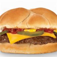 Cheeseburger · A sizzling 100% U.S. Beef patty and melty American cheese topped with ketchup, mustard, and ...