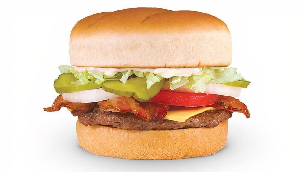 Original Bacon Cheeseburger · This is everything a Bacon Cheeseburger should be. We know, because we invented it. 100% U.S. Beef and hickory-smoked bacon—one of the world’s great duos. Add American cheese, lettuce, tomato, onions and pickles and you have an All-American Classic.