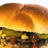 Double Hamburger · Double Hamburger served with ketchup, mustard and pickles