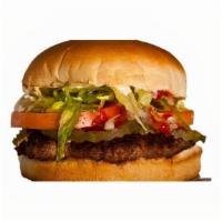 Deluxe Hamburger · 100% U.S. Beef patty served with dressing, lettuce, tomato, onions, and pickles