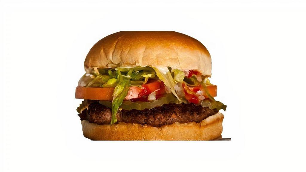Deluxe Hamburger · 100% U.S. Beef patty served with dressing, lettuce, tomato, onions, and pickles
