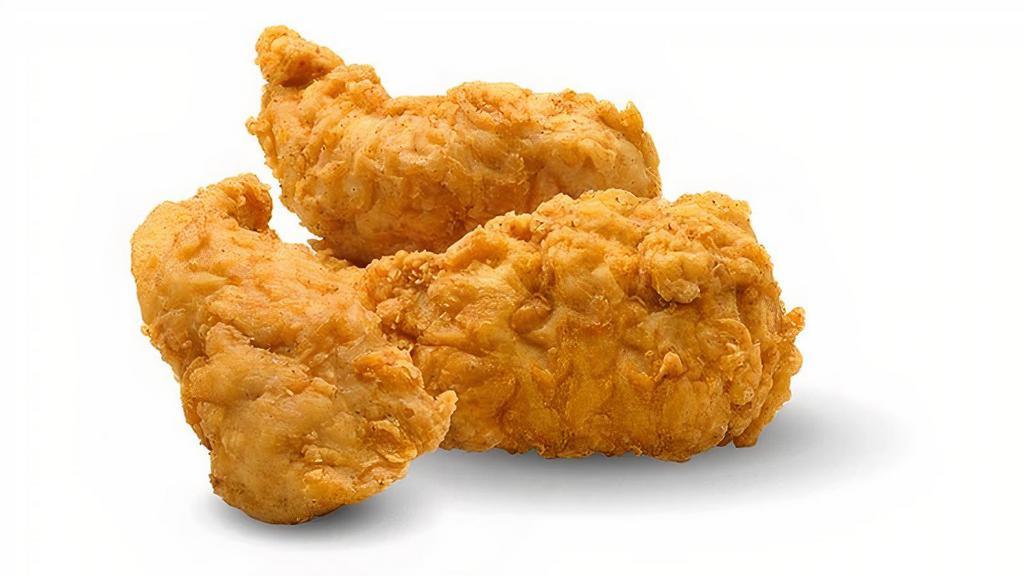 3 Pc. Hand-Breaded Chicken Tenders · 100% all-white-meat chicken tenders served with your choice of signature sauces
