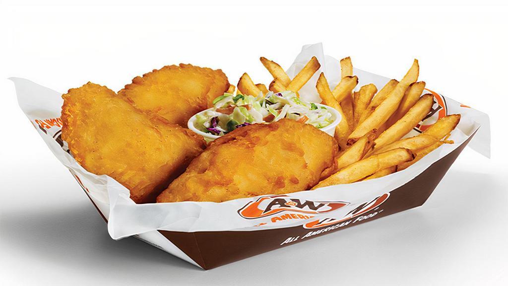 Fish & Fries · 3 piece of pub-battered cod served with fries, coleslaw, and tartar sauce.