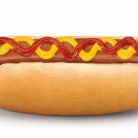 Tot Hot Dog · A juicy all-beef* frank with no frills. It’s just waiting for your favorite condiments.