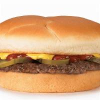 Hamburger · A 100% U.S. Beef patty dressed up with ketchup, mustard and pickles on a lightly toasted bun.