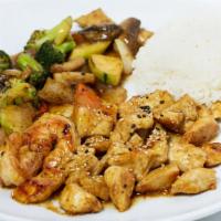 Hibachi Chicken · Served with rice and veggies.