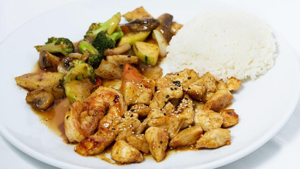 Hibachi Chicken · Served with rice and veggies.