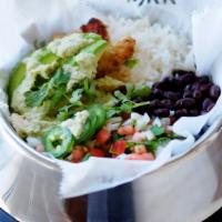 Fiesta Chicken Bowl · Grilled chicken breast, creamy salsa Verde, black bean, onions, cilantro, avocado, jalapeños...