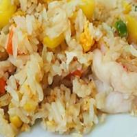 Hawaiian Fried Rice Non-Seafood · Stir-fried egg, peas, carrot, and pineapple.

Choose protein Beef, Pork, Chicken,  or Tofu