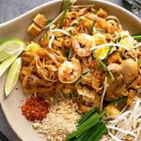 Pad Thai (Combo Protein) · Thailand's national dish: stir fried rice noodles, egg, green onion, bean sprouts, crushed p...