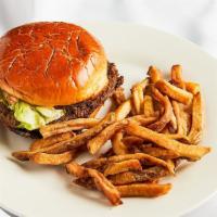 Gio'S Burger · Charbroiled ground sirloin burger topped with lettuce, tomato, Gio's sauce and onion.