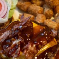 Smoked Bbq Bacon Cheeseburger · Charbroiled burger cooked to your liking. Topped with our SMOKED, homemade BBQ sauce, chedda...