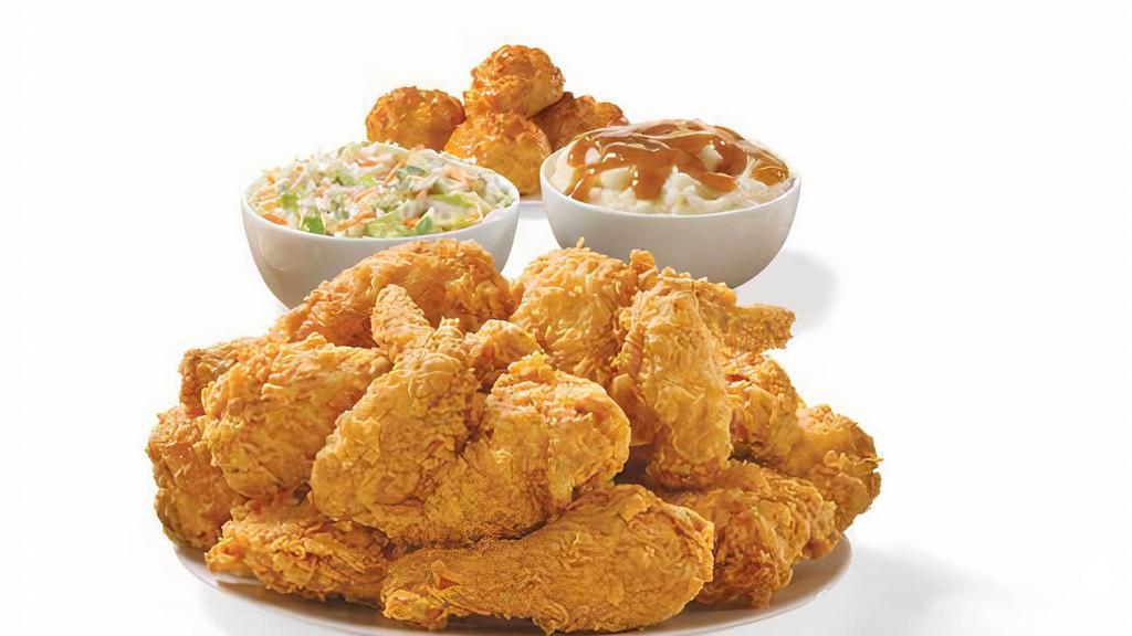 12 Piece Mixed Chicken Meal · Twelve pieces of Mixed Chicken with two large side and four Honey-Butter Biscuits.