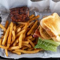 Fried Green Tomato Blt Sandwich · Fried green tomato, lettuce and bacon with mayo or garlic mayo - served on Texas toast.