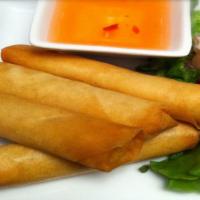 Mai Thai Egg Rolls (2) · Golden-fried roll stuffed with ground pork, bean thread noodles, cabbage, carrots and onion.