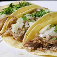 Soft Tacos · (3) Choice of Al Pastor (sweet & spicy. pork), Steak, Ground Beef, or Carnitas (shredded pork)
