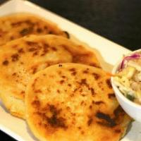 Pupusas - Pork & Cheese · (2) Thick corn flour patties stuffed with Pork & Cheese, then grilled