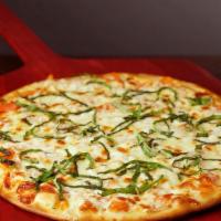 Margherita Pizza · Our signature pizza with olive oil, fresh mozzarella, tomato slices and fresh basil.