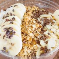 Nutty Professor · Peanut butter, banana, chocolate protein, almond milk, agave.
Toppings: banana, flax seeds, ...