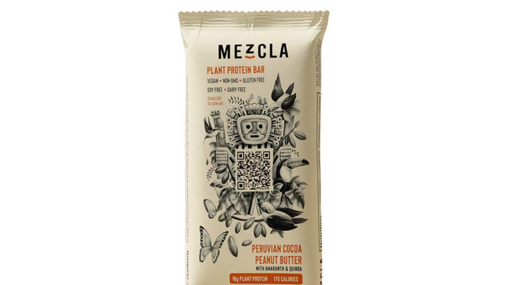 Peruvian Cocoa Peanut Butter · Mezcla-Plant Protein Bar
Vegan, Non-GMO, GLuten-Free, Soy-Free, Dairy-Free