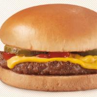 Single Cheeseburger · One 100% beef patty topped with melted cheese, pickles, ketchup, and mustard served
on a war...