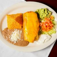 Chimichanga Dinner · One choice of meat flour tortilla cheese served with lettuce tomato guacamole sour cream.