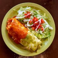 Burrito Mexicano · Grilled chicken and mexican sausage, rice, beans and pico de gallo in a flour tortilla. Dres...