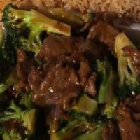 Broccoli Beef · Beef and broccoli mixed in our signature brown sauce.