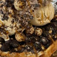 Waffle Sundae - Espresso Brownie · Belgian waffle with espresso ice cream, brownie pieces, caramel drizzle, chocolate covered e...