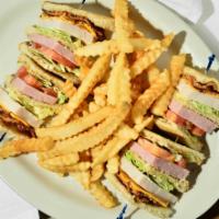 Club Sandwich · (3 slices of bread) double-decker, turkey ham sliced American cheese, bacon, lettuce, tomato...