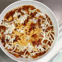 Chili · Our hearty, smoky chili with beef, beans, onions, toasted garlic, fiery chili flakes, applew...