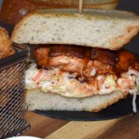 Roadhouse · BBQ chicken breast, muenster cheese, applewood smoked bacon, coleslaw, and sourdough bread.