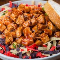 Bbq Chicken Salad · Free range grilled chicken breast smothered in Bat 17 BBQ sauce and sitting atop a bed of mi...