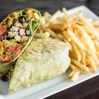 Southwest Wrap · Adobo grilled chicken, mixed greens, chihuahua cheese, avocado, tomato, black beans, roasted...