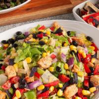 Southwest Chipotle Chop · Made with romaine, honey chipotle chicken breast, black beans, red onions, corn, diced Roma ...