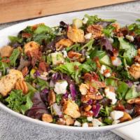 Harvest Chop · Spring mix, kale, red cabbage, rotisserie chicken breast, smokey bacon, apples, red onions, ...