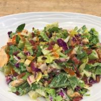 Buffalo Chicken Chop · Made with romaine/red cabbage, honey chipotle chicken breast, smokey bacon, red onions, cele...